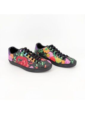 Gucci Ken Scott Ace Black Floral Leather Sneakers Size 36 US 6 G Interlock Women